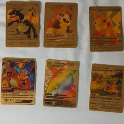 Pokemon Gold Metal Card Lot - Charizard, Pikachu, Morpeko V GX VMAX - 6 Cards - Image 1