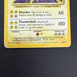 Pokemon Card Zapdos 16/102 Base Set Rare Heavy Play - Image 2