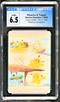 CGC 6.5 Pikachu & Togepi 24 Japanese Bandai Sealdass Fancy Graffiti Pokemon Card - Image 1