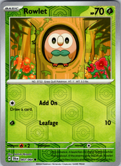 Rowlet Reverse Holo 003/064 SV: Shrouded Fable Common - NM - Image 1