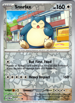Snorlax Reverse Holo 136/167 SV06: Twilight Masquerade Uncommon - NM - Image 1