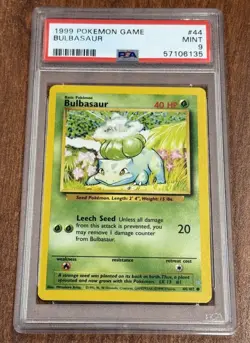 1999 POKEMON BASE SET UNLIMITED #44 BULBASAUR PSA 9 MINT - Image 1