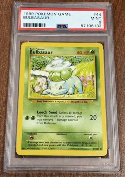 1999 POKEMON BASE SET UNLIMITED #44 BULBASAUR PSA 9 MINT - Image 1