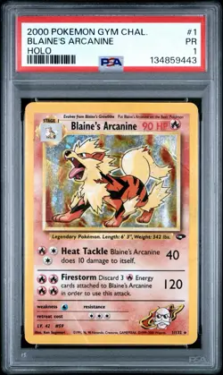 PSA 1 Blaine's Arcanine 1/132 Gym Challenge Holo Foil Rare 2000 Pokemon WoTC PR - Image 1