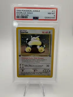 1999 Pokemon Jungle 1st Edition #11 Snorlax-Holo PSA 8 - Image 1