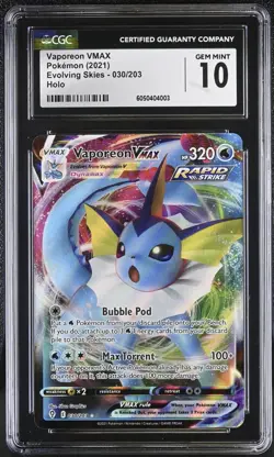 2021 Pokemon Evolving Skies Vaporeon VMAX #030 CGC 10 - Image 1