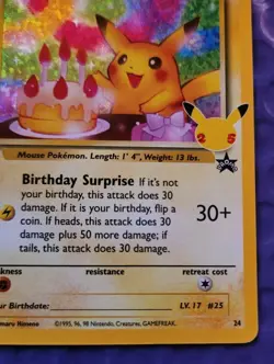 Birthday Pikachu 24/53 Celebrations: Classic Collection Holo Pokemon NM - Image 3