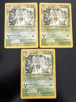 Beedrill 17/102 Rare Base Set Pokemon Cards - x3 Card Lot (LP/MP) - Image 1