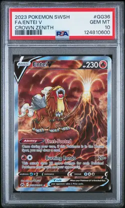 2023 POKEMON SWORD & SHIELD CROWN ZENITH #GG36 FULL ART/ENTEI V PSA 10 - Image 1