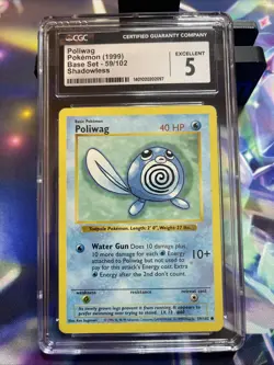 Pokemon Base Set Shadowless Common Poliwag 59/102 CGC 5 - Image 1
