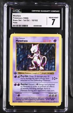 1999 Pokemon Base Set 1st Edition Shadowless Holo Mewtwo CGC 7 #10/102 - Image 5