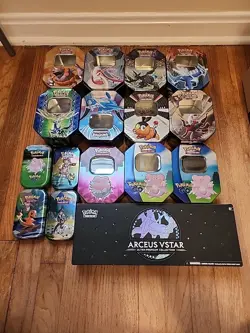 Random Lot Of Empty Pokemon Tins And Arceus Vstar Collection - Image 1