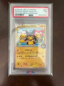 2015 POKEMON JPN XY PROMO PIKACHU MEGA CAMPAIGN PONCHO-WEARING PIKACHU PSA 7 - Image 1