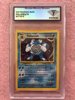 1999 Pokemon Base Set Unlimited HOLO POLIWRATH #13 Graded DSG MINT 7 PSA 13/102 - Image 1