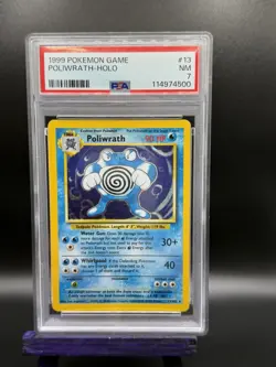 1999 WOTC POKEMON GAME BASE SET UNLIMITED POLIWRATH 13/102 HOLO RARE PSA 7 NM - Image 1