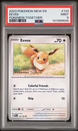 2023 Eevee 133 PSA 9 Mint Pokemon Together Stamp Promo Scarlet Violet 151 Mew - Image 1