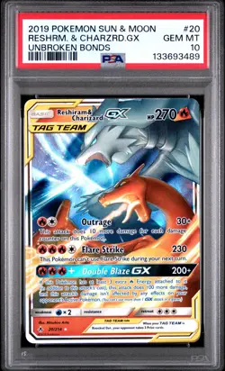 PSA 10 Charizard & Reshiram GX Tag Team #20/214 Pokemon Unbroken Bonds - Image 1