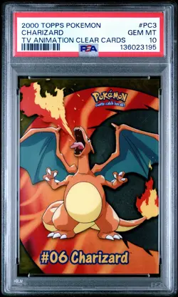 2000 TOPPS POKEMON TV ANIMATION CLEAR CARDS #PC3 CHARIZARD PSA 10 - Image 1