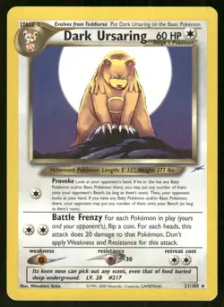 Pokemon Tcg Dark Ursaring #21 Pokemon Neo Destiny LP - Image 1
