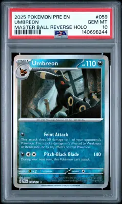 2025 POKEMON PRE EN-PRISMATIC EVOLUTIONS MASTER BALL REVERSE HOLO UMBREON PSA 10 - Image 1