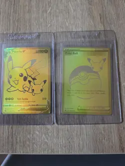 Pokemon TCG Celebrations Pikachu v Gold and Pokeball SWSH145/SWSH146 - Image 1