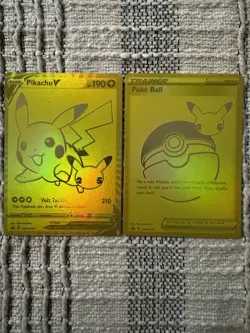 Pokemon TCG Celebrations Pikachu v Gold and Pokeball SWSH145/SWSH146 - Image 1