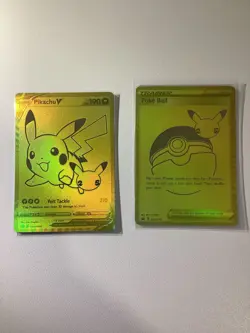 Pokemon TCG Celebrations Pikachu v Gold and Pokeball SWSH145/SWSH146 Mint - Image 1