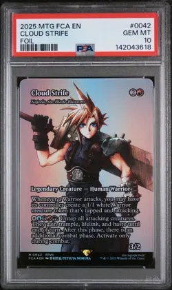 2025 MTG FINAL FANTASY THROUGH THE AGES #0042 CLOUD STRIFE FOIL PSA 10 GEM MINT - Image 1