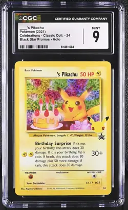 CGC 9 Birthday Pikachu 24 Celebrations Classic Collection Holo Pokemon Card - Image 1