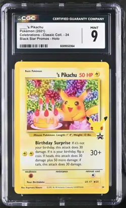 POKEMON CGC 9 MINT Celebrations Classic Collection Birthday Pikachu #24 Holo - Image 1