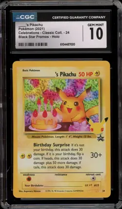 Pokemon Birthday Pikachu Celebrations Classic Coll. Holo Promo #24 CGC 10 - Image 1