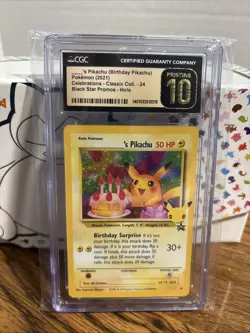 CGC 10 PRISTINE Pokemon Birthday Pikachu Celebrations Classic Coll #24 HOLO - Image 1
