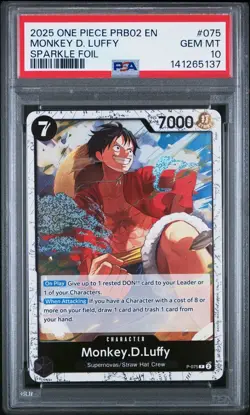 2025 One Piece PRB02 # 075 Monkey D. Luffy Sparkle Foil PSA 10 Card GEM MINT! - Image 1