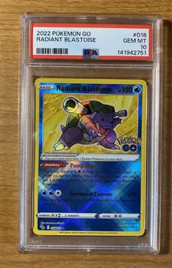 Radiant Blastoise 2022 Pokemon Go Holo 018/078 PSA 10 Gem Mint Fresh Slab - Image 1