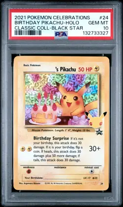 2021 Pokemon Celebrations Birthday Pikachu Holo Black Star PSA 10 - Image 1