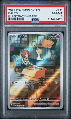 PSA 8 Ralts 211/198 Scarlet & Violet Illustration Rare Pokemon Card - Image 1