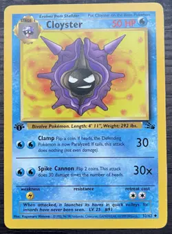 1st Edition Cloyster 32/62 Pokemon TCG WOTC Base Set Fossil Uncommon LP - Image 1