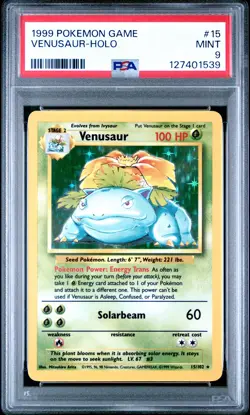 1999 POKEMON BASE SET UNLIMITED #15 VENUSAUR-HOLO PSA 9 - Image 1