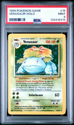 1999 POKEMON BASE SET UNLIMITED #15 VENUSAUR-HOLO PSA 9 - Image 1