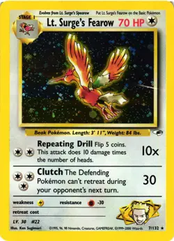 Pokemon TCG Lt. Surge's Fearow Holo Rare Card 7/132 Gym Heroes HP/DMG - Image 1