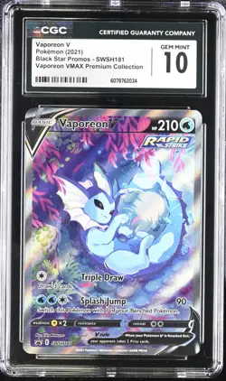 2021 POKEMON SWSH181 VAPOREON V BLACK STAR PROMO VMAX PREMIUM COLLECTION CGC 10 - Image 1