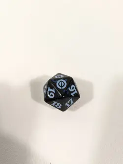 MTG d20 Spindown 20-side Life Counter die Phyrexia All Will Be Black & Blue - Image 1
