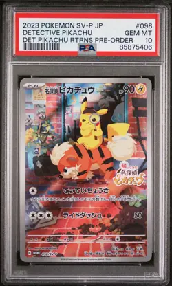 2023 Pokemon Japanese SV-P Promo Detective Pikachu 098 JPN Det Pikachu PSA 10 - Image 1
