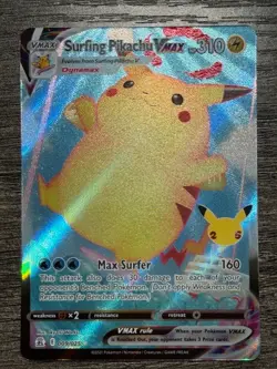POKEMON FULL ART SURFING PIKACHU VMAX 009/025 ULTRA RARE CELEBRATIONS 2021 LP-NM - Image 1