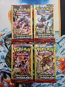 Pokemon XY BREAKthrough 3 Card Mini Booster Packs Complete Art Set Lot of 4 - Image 1