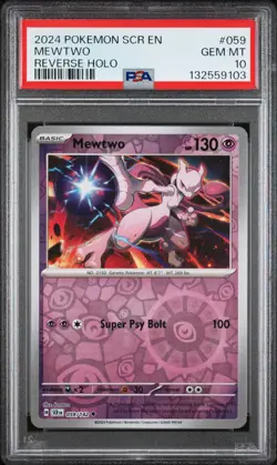 Pokemon 2024 Stellar Crown Mewtwo #059 Reverse Holo PSA 10 *VERY LOW POP* - Image 1