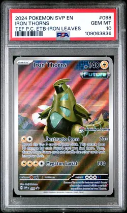 2024 POKEMON TEMPORAL FORCES POKEMON CENTER ETB PROMO #098 IRON THORNS PSA 10 - Image 1