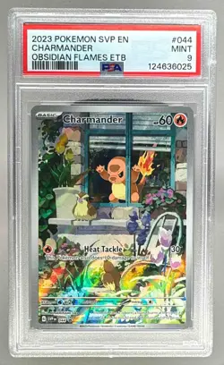 124636025 Charmander 2023 Pokemon SV Obsidian Flames ETB Promo #44 PSA 9 - Image 1