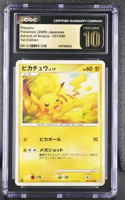 CGC 10 Pristine Pikachu 031/090 1st Edition Advent Of Arceus Pokemon Japanese - Image 1