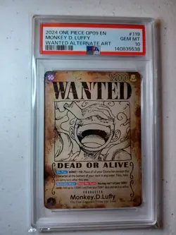 PSA 10 Gem Mint One Piece OP09 World Luffy Wanted Alternate Art OP05-119 English - Image 1